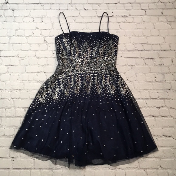 Masquerade Dark Blue Midi Dress Size 7/8 - Picture 1 of 13